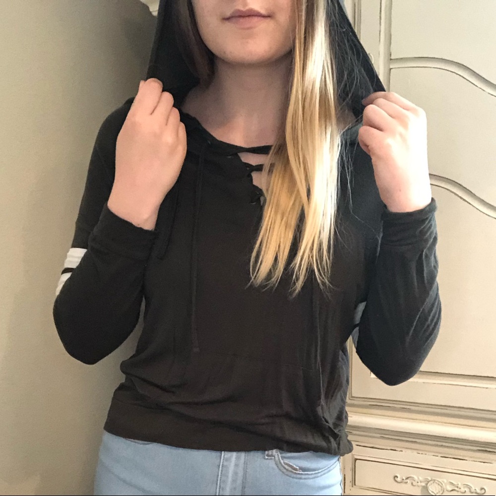 💐Hooded Lace Up Long Sleeve Tee